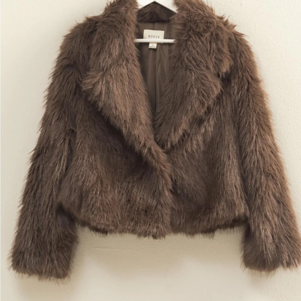 HYFVE Faux Fur Jacket in Tan/ gray